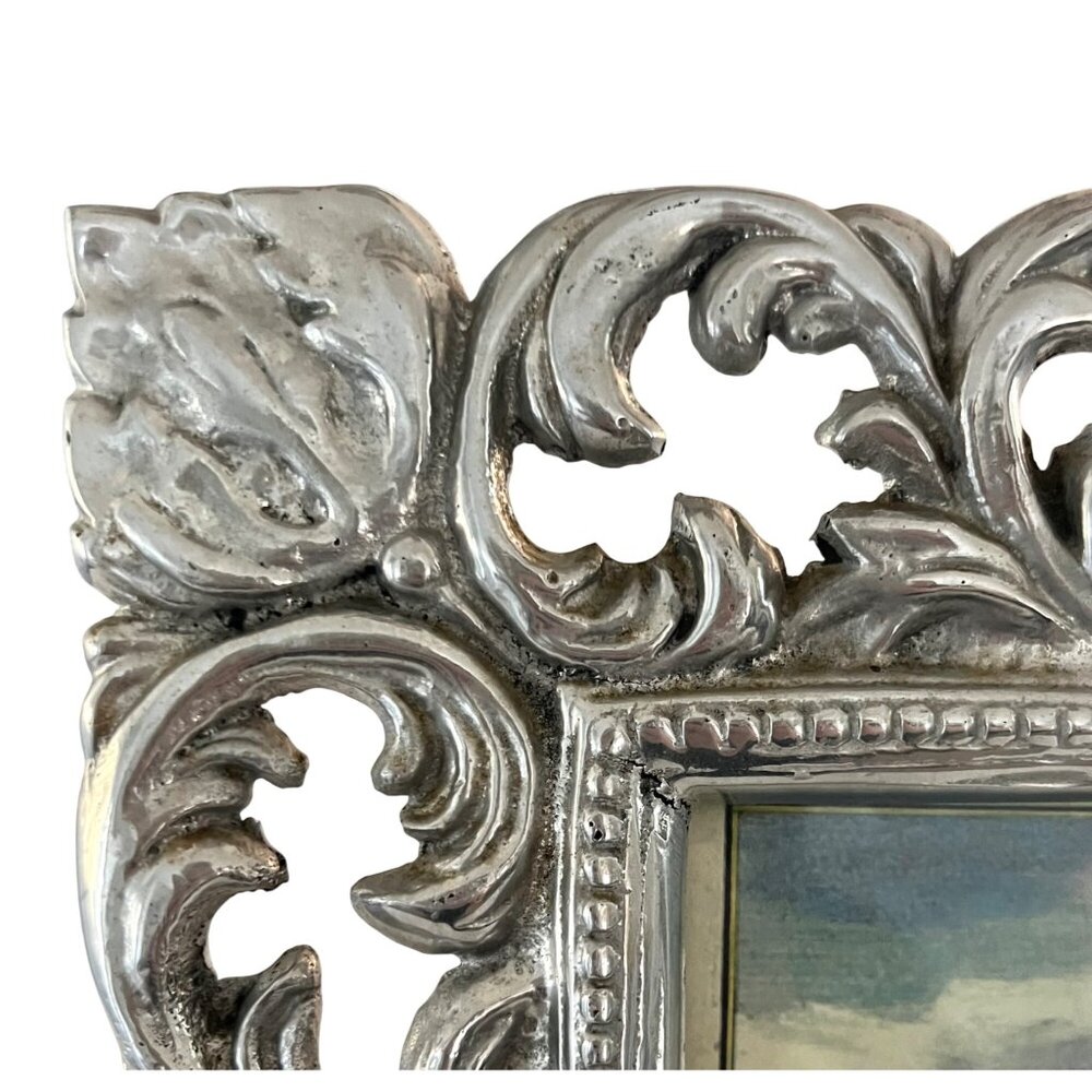 Large Pewter Ornate Picture Frame Hippopotamus Illustration Heavy 8 x 6.5" - Picture 4 of 11